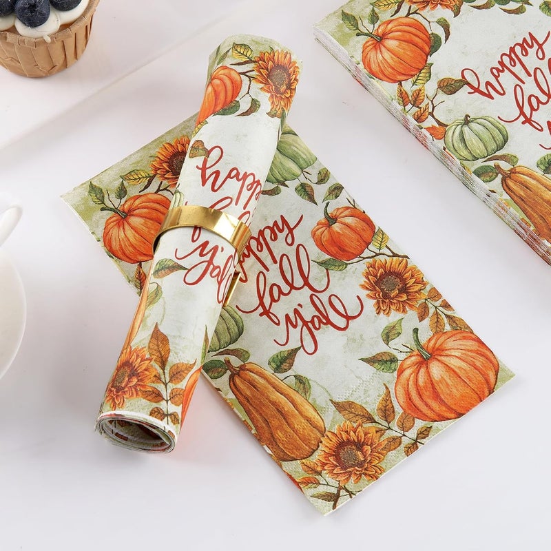 Tamone 100PCS 3-Ply Thanksgiving Napkins - Sunflower and Pumpkin Thanksgiving Paper Napkins Disposable - Premium Quality Dinner Napkins Soft and Absorbent - Image 4